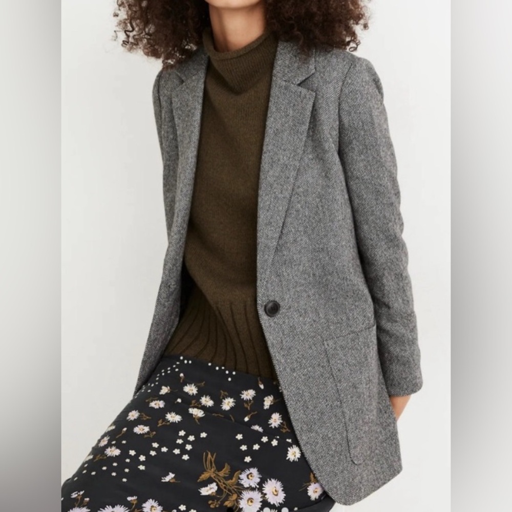 MADEWELL Larsen Blazer in Herringbone Size medium wool blend gray jacket - Picture 4 of 8